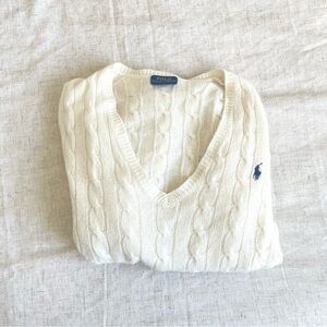 Polo by Ralph Lauren wool cashmere White Cable Knit Sweater